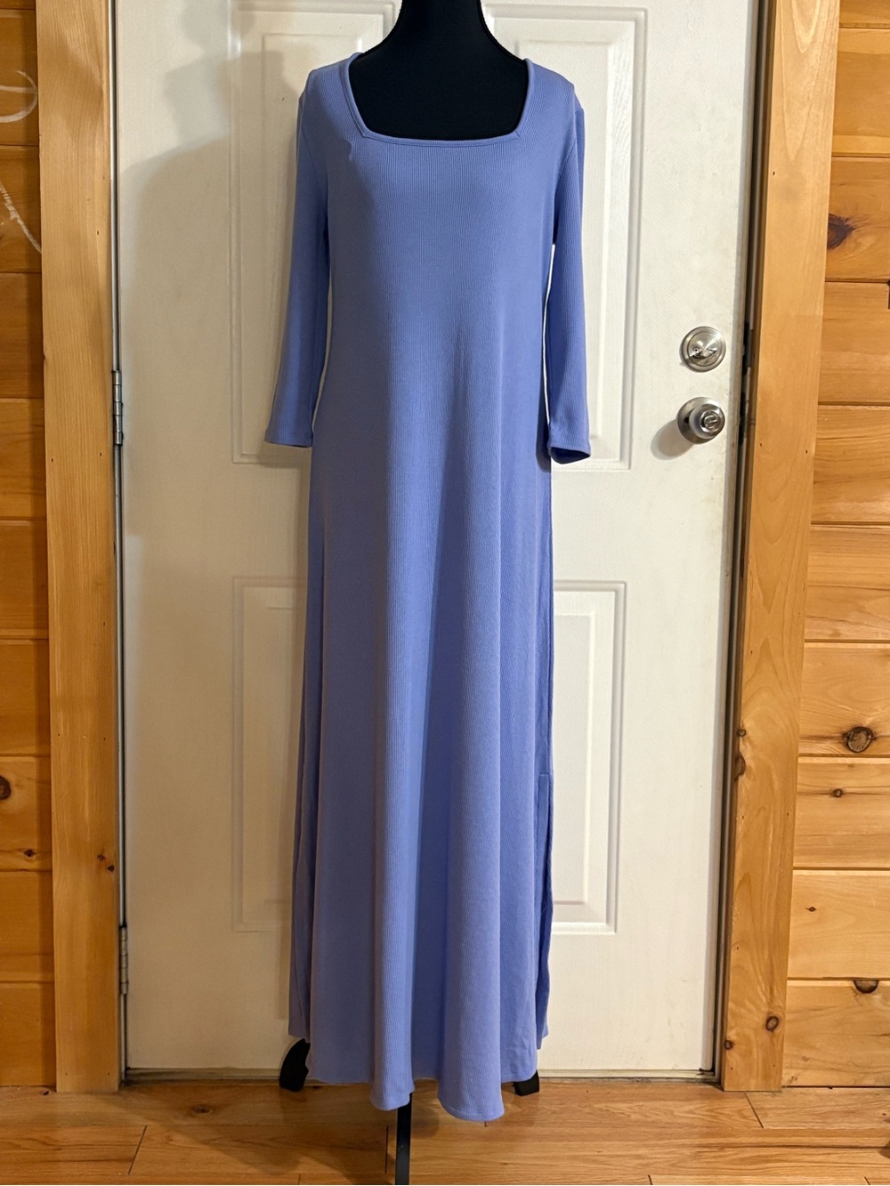 soft surroundings Aria Blue Ribbed Soft Square Neck 3/4 Sleeve Dress size M NWT